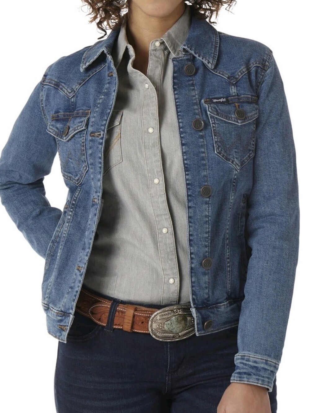 Wrangler Medium Blue Denim Jacket with Contrast Stitching